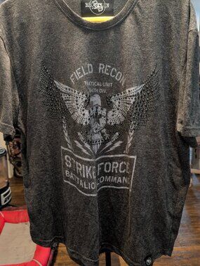 Brooklyn Standard Gray  XL T-Shirt w Metal Studs STRIKE FORCE BATTALION COMMAND